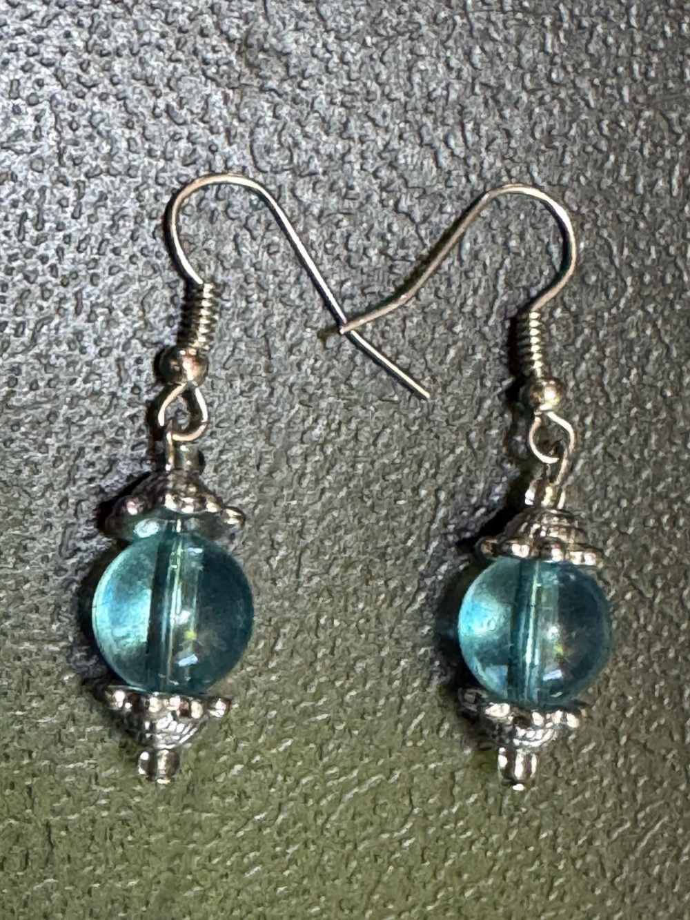 NWT Blue Glass Bead Silver Tone Drop Dangle Earrings